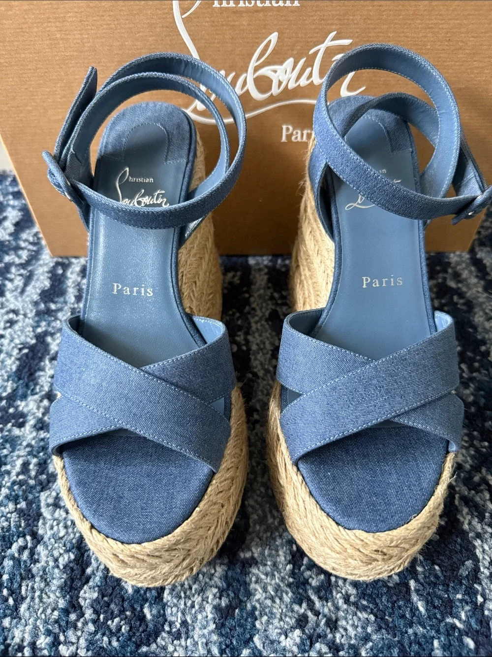 Christian Louboutin Mariza Zeppa 130 Denin Criss-Cross Espadrille Sandals